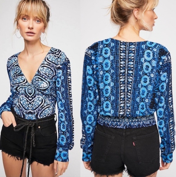 Free People Tops - Free People Wild and Free Long Sleeve Blue  Top Size Large
